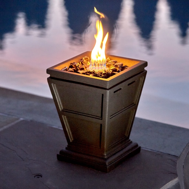 Matte Black Fire Column with Decorative Leaf Cutout Pattern