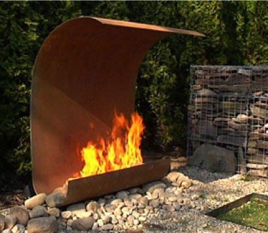 Matte Black Metal Outdoor Fireplace with Tapered Chimney Flue