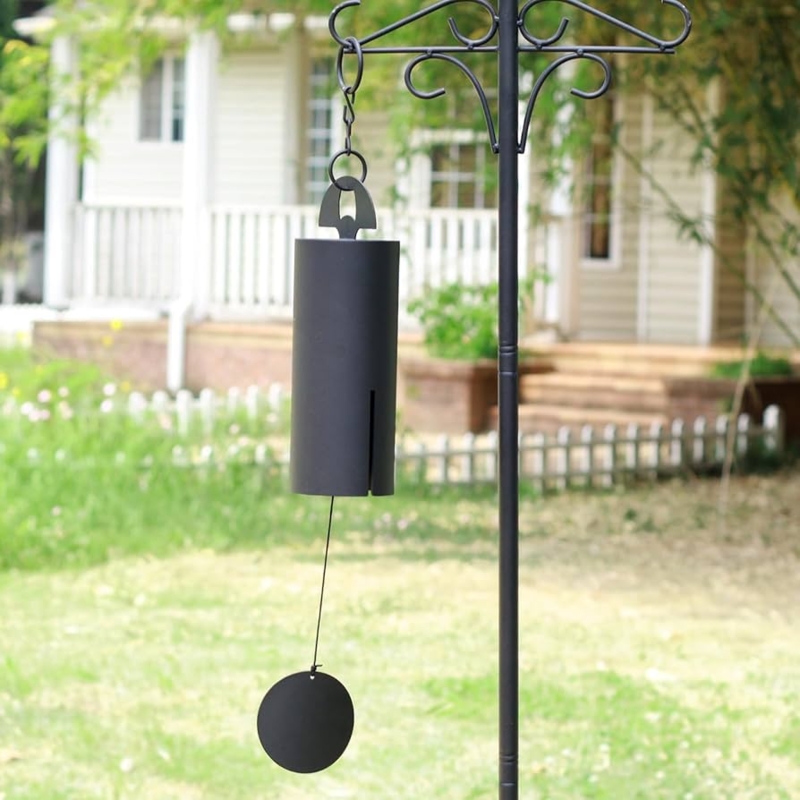 Matte Black Outdoor Wind Chimes with Graduated Tubes and Wood Striker
