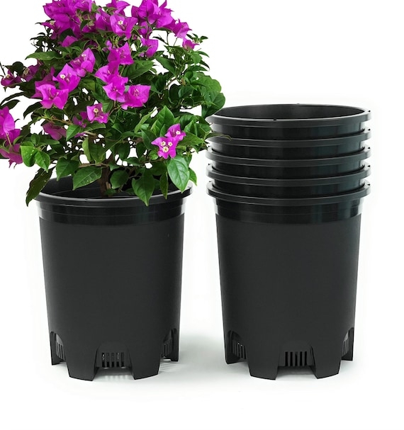 Matte Black Plastic Nursery Pot Tapered Form with Drainage Holes