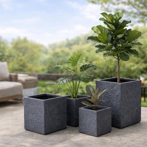 Matte Grey Stone-Like Square Planter Set of Four
