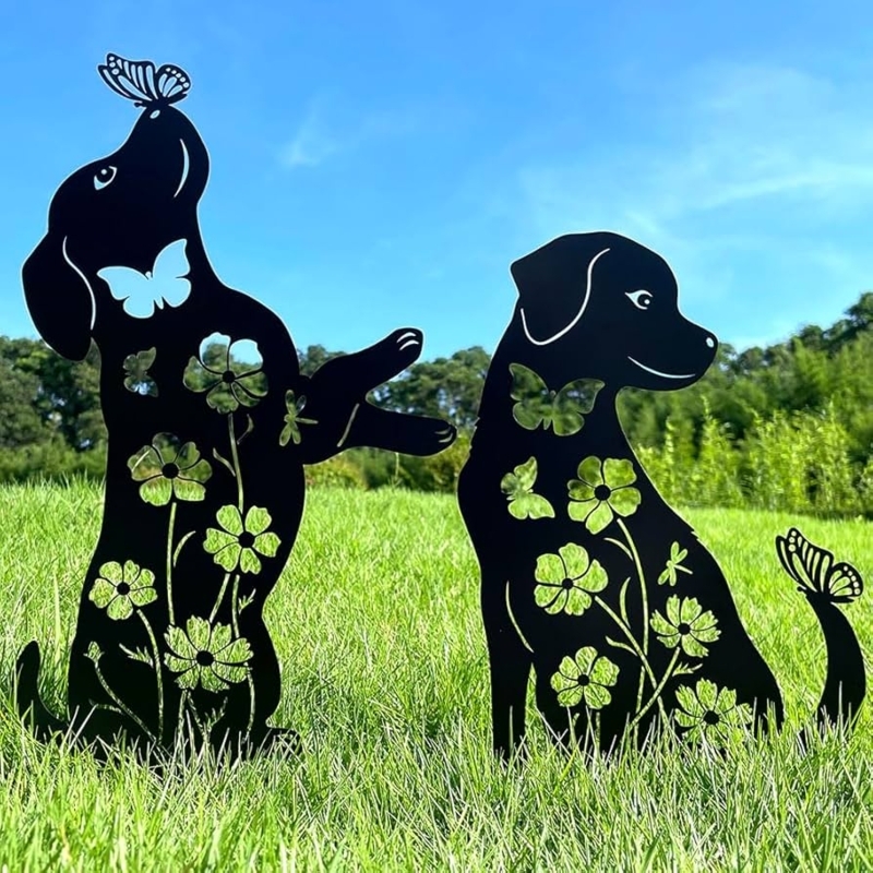 Matte Metal Labrador Silhouette Garden Stake Decor