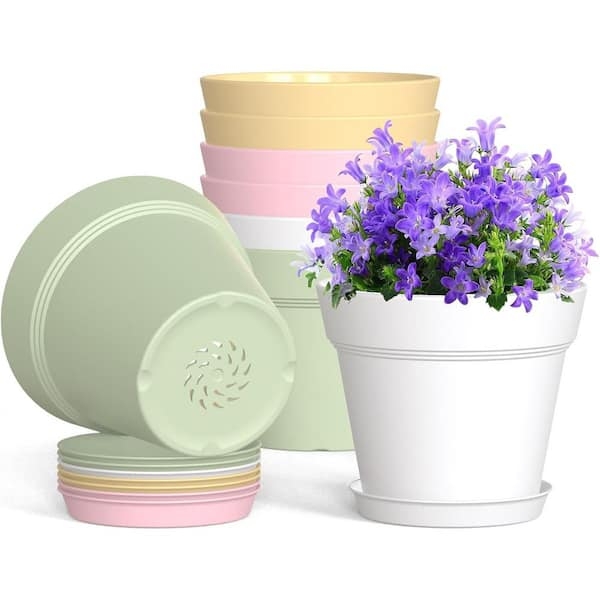 Matte Multicolor Plastic Seedling Planter Set with Saucers