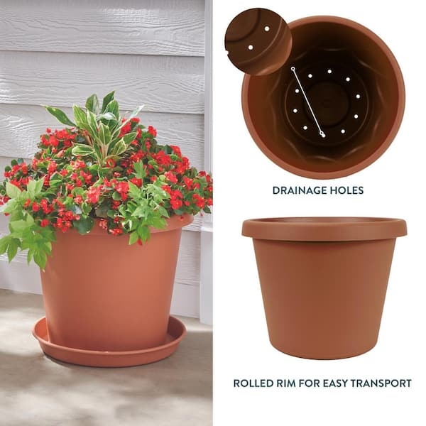 Matte Terracotta Plastic Planter with Wide Flat Rim Design