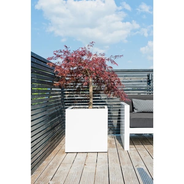 Matte White Square Planter, Tall Block. Tall square minimalist garden pot.
