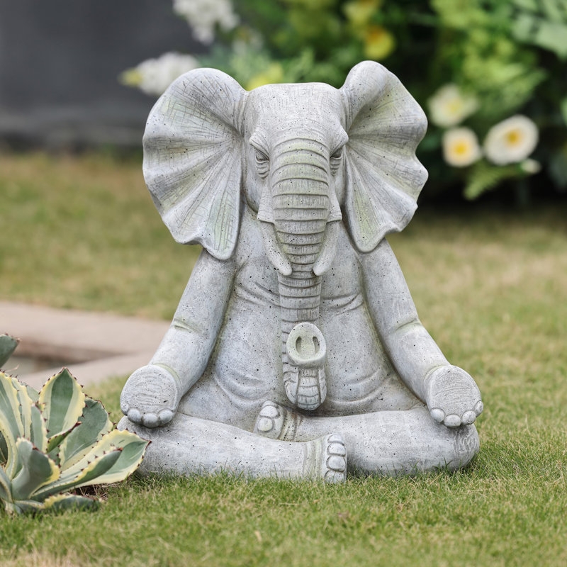Meditating Elephant Garden Statue with Weathered Finish