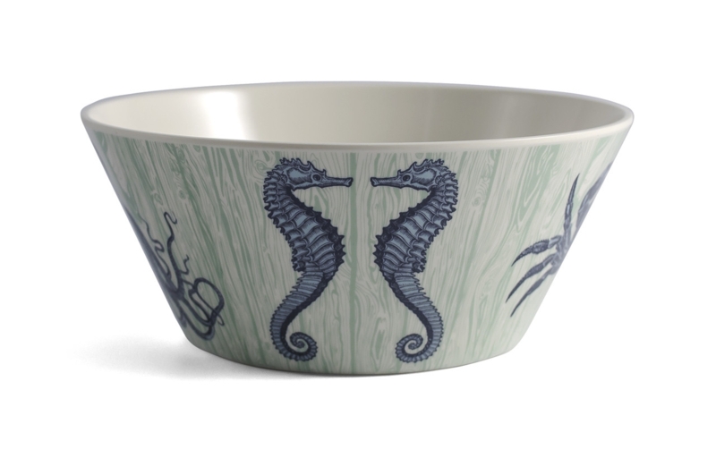 Melamine Bowl Set with Navy Sea Creature Illustrations