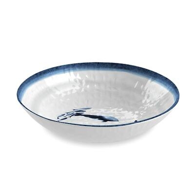Melamine Serving Bowl with Navy Crab Print & Braided Rope Rim