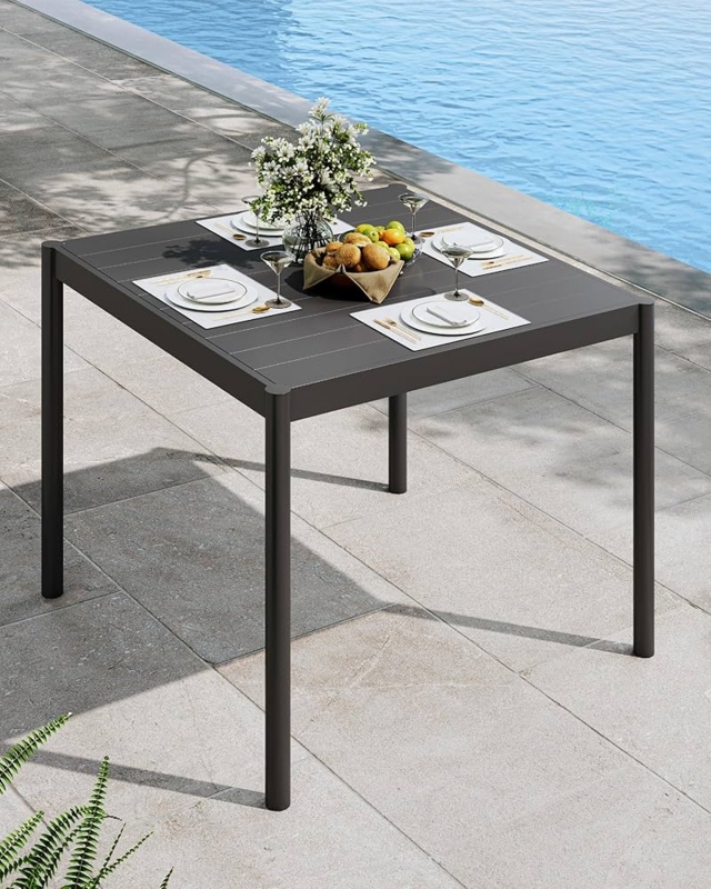 Metal Patio Table Aluminum Slatted Umbrella Hole Tapered Legs