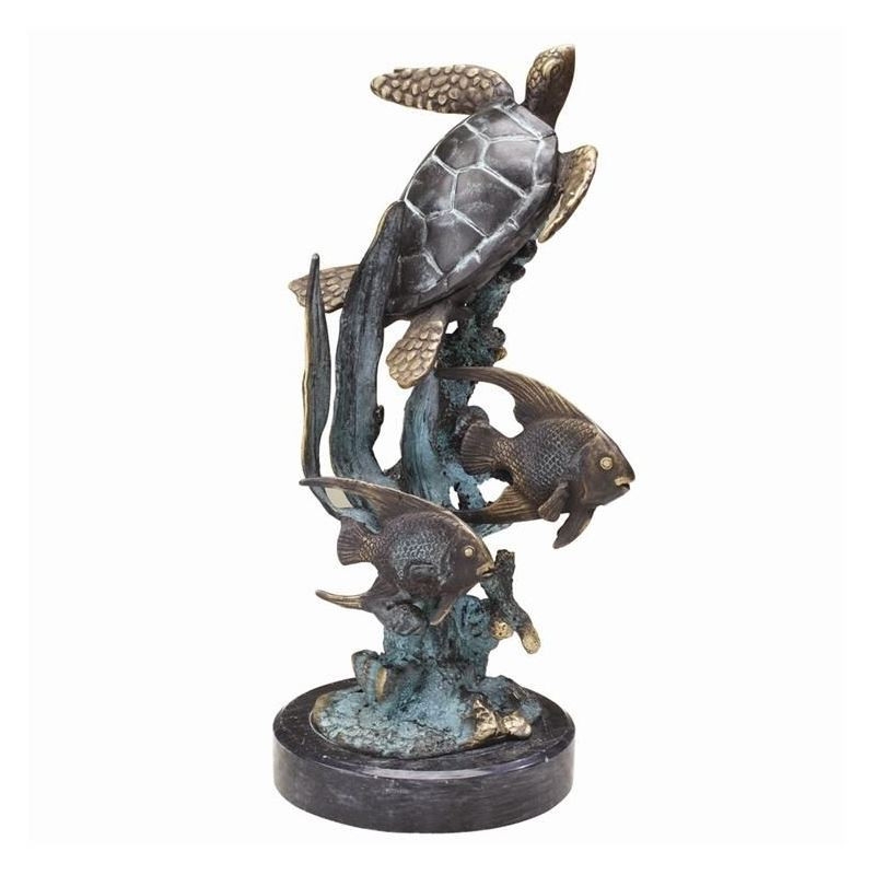Metal Sculpture Swimming Pose Verdigris Patina Coral Base Coastal