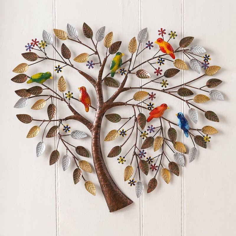 Metal Wall Art Heart Leaves Handcrafted Appearance Folk Art Tree