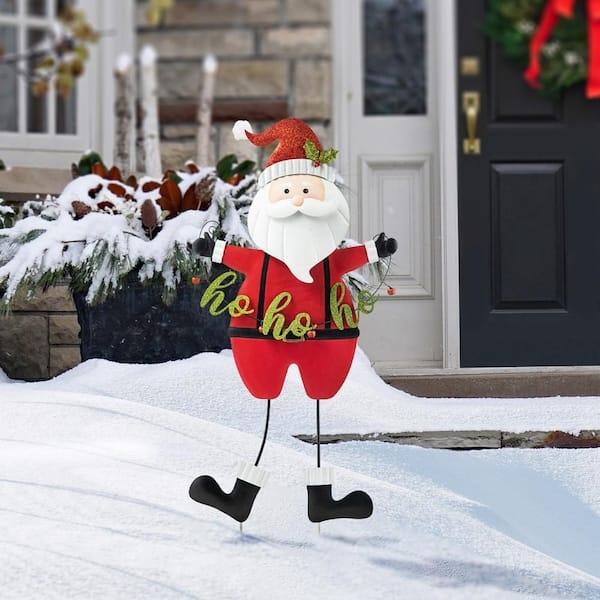 Metal Yard Stake, HO HO HO Text, Stacked Design, Festive Garden