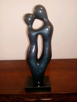 Mid-Century Modern Bronze Sculpture, Stylized Couple on Marble Base