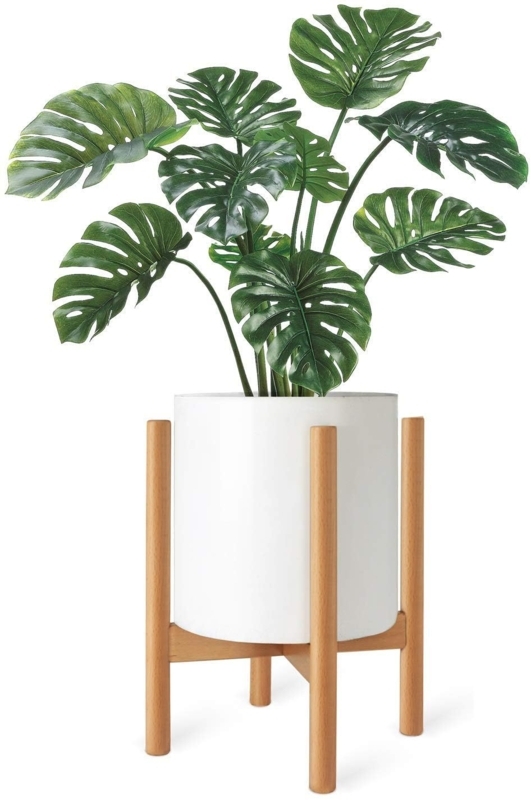 Mid Century Modern Plant Stand with Tapered Legs and Wood Grain