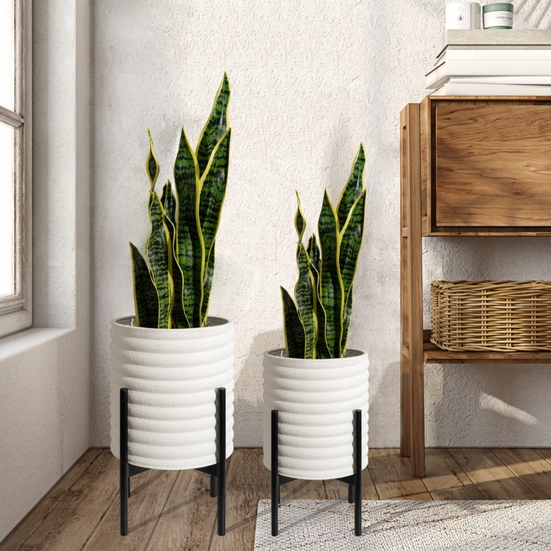 Mid-Century Modern Planter Set with Architectural Stands