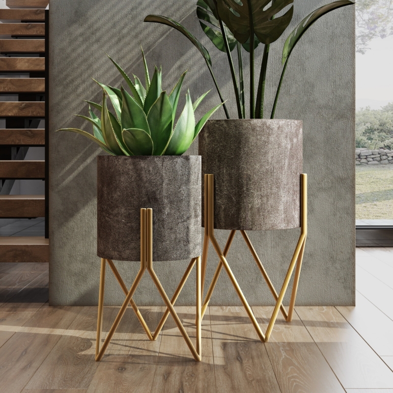 Mid-Century Pot Planters with Tapered Tripod Legs, Set of Two