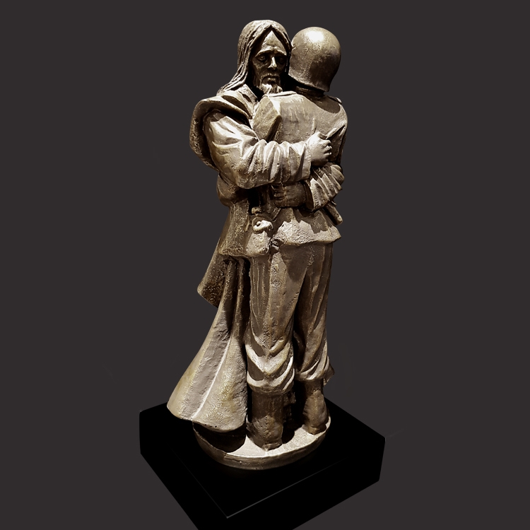 Military Remembrance Sculpture in Bronze Tone with Cross
