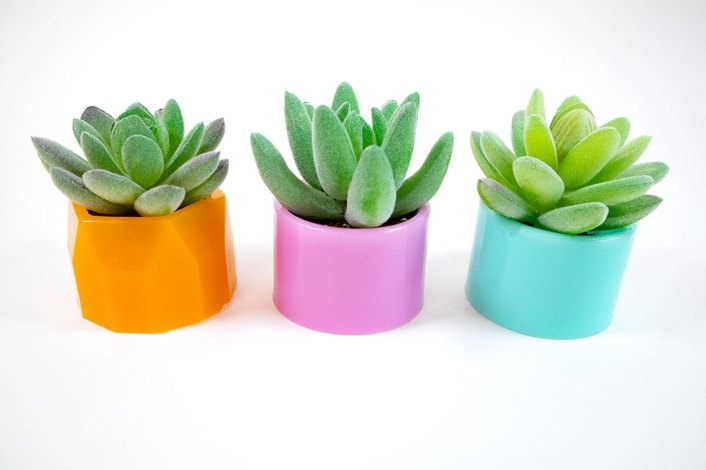 Mini Planter Set, Hexagonal Shape with Marbled Pattern