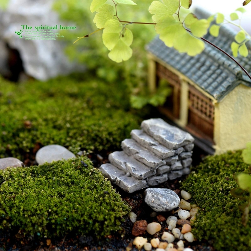 Miniature Curved Stone-Like Stairs with Mossy Finish for Garden