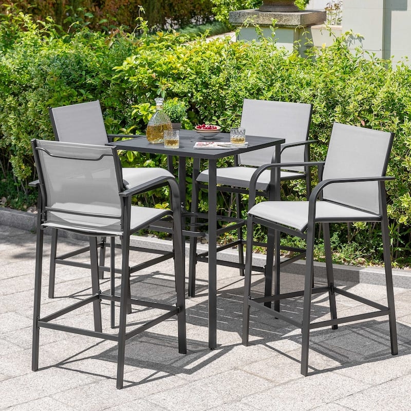 Minimalist Bar Stool with Weather Resistant Textilene Sling Seat