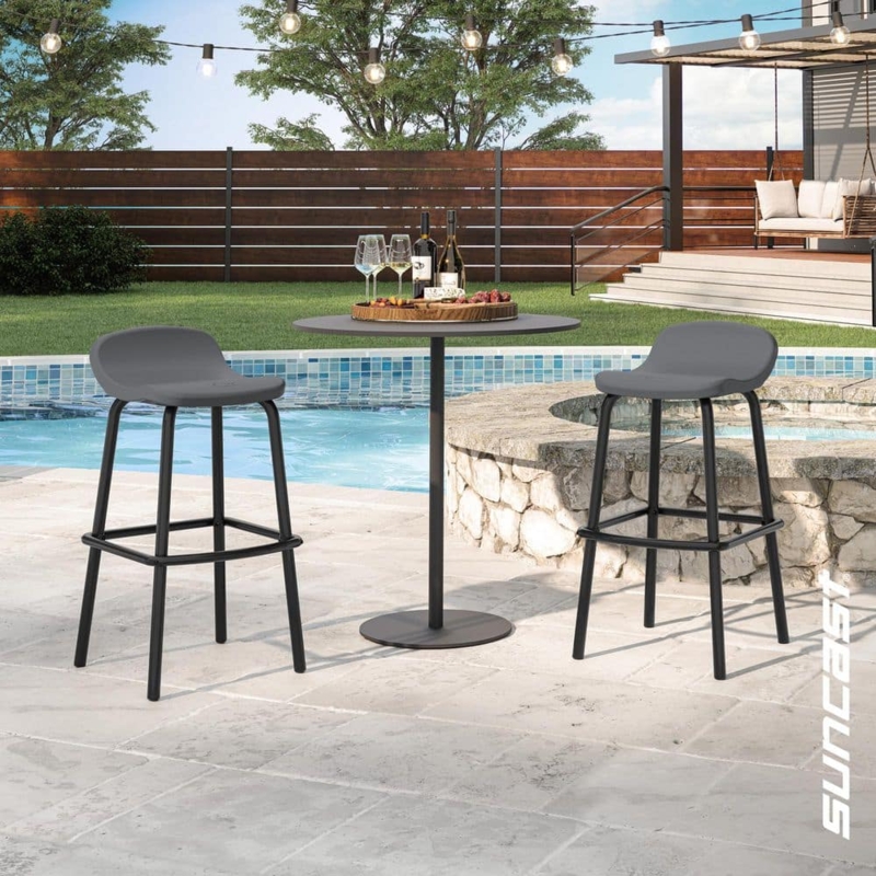 Minimalist Bar Stools Set Charcoal Gray Metal Slat Back Design