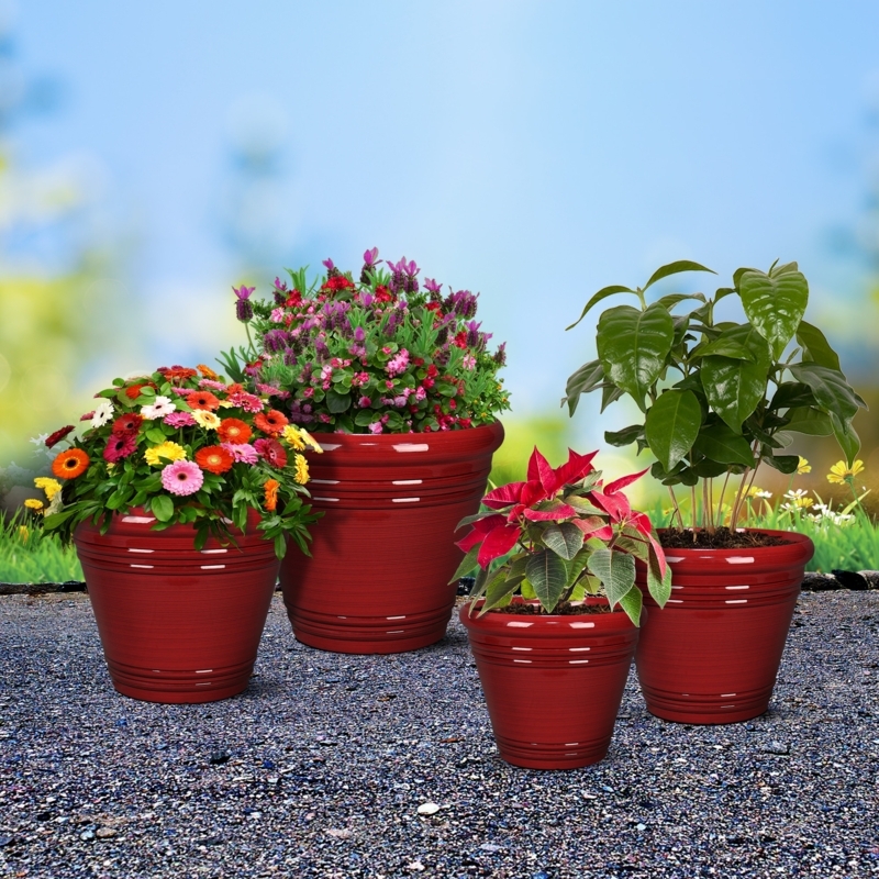 Minimalist Bowl Planter in Matte Red Resin with Wide Rim