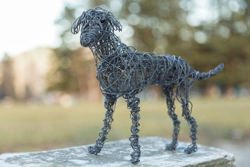 Minimalist Dog Sculpture Wire Frame Silhouette Black Metal