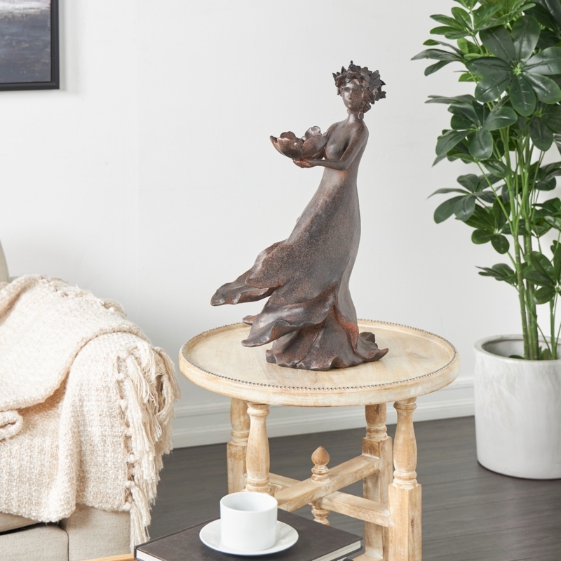 Minimalist Figurative Art Sculpture, Dark Gray Resin Contemplative Pose.