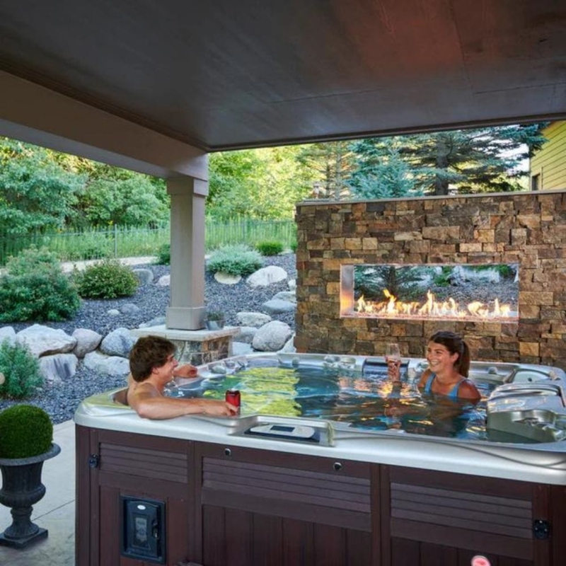 Minimalist Linear Outdoor Fireplace with Textured Gray Finish