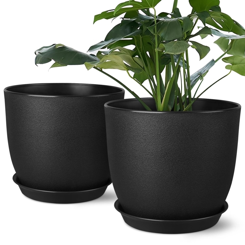 Minimalist Matte Black Planter Set with Mesh Drainage Base
