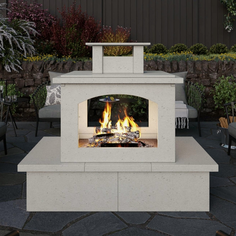 Minimalist Matte White Linear Outdoor Fireplace by Pool