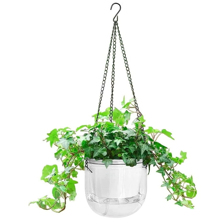 Minimalist Matte White Self Watering Hanging Planter with Cord