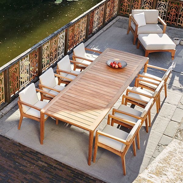 Minimalist Outdoor Dining Set with White Frames and Wood Accents