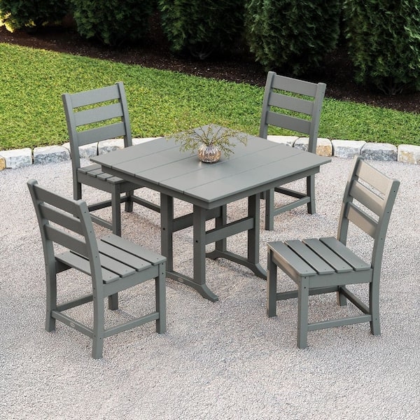 Minimalist Patio Dining Set 5-Piece Slate Grey Slat-Back Chairs