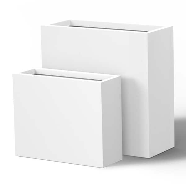 Minimalist Patio Planter Set, Tall Elongated Square White