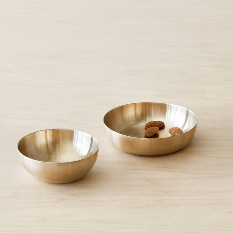 Minimalist Serving Bowls, Shallow Artisanal Bronze Set
