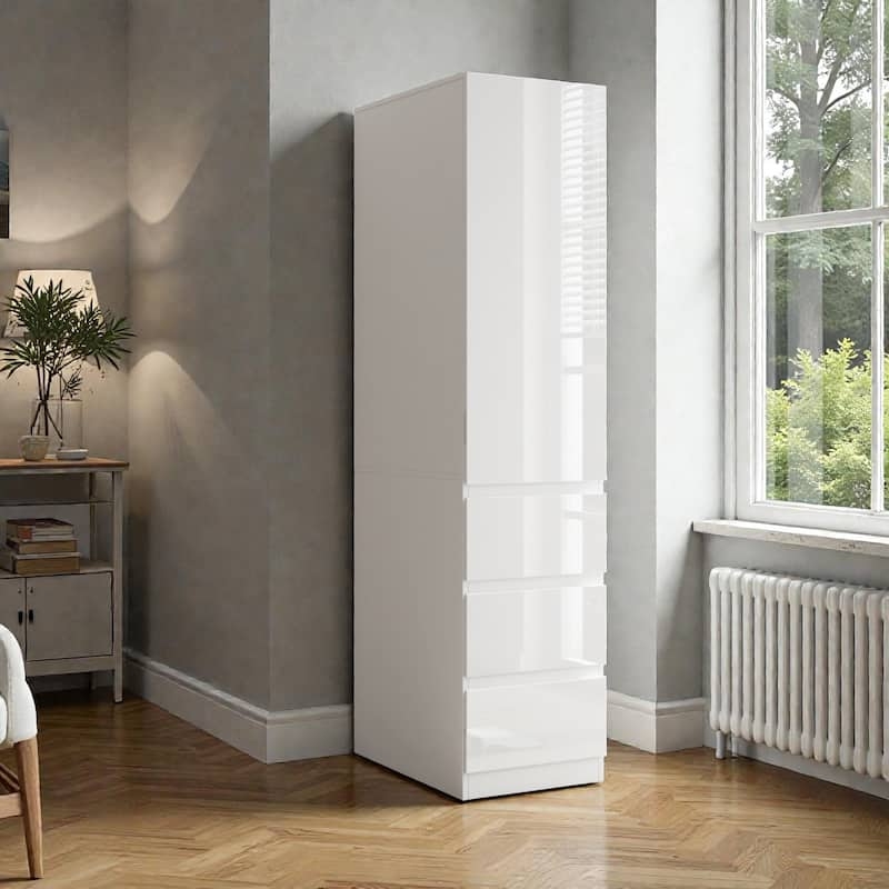 Minimalist Tall Cabinet with Central Drawer and Gold Hardware