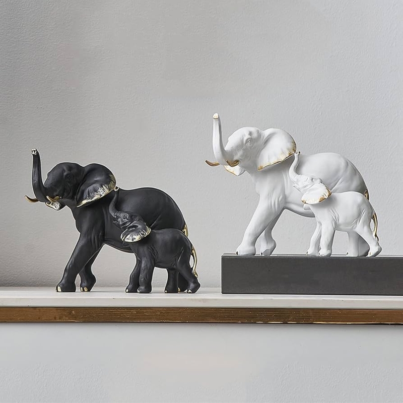 Minimalist White and Gold Elephant Figurine Set