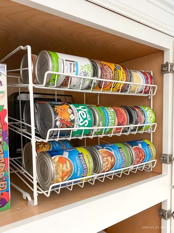 Minimalist White Can Organizer with Slanted Gravity-Feed Shelves