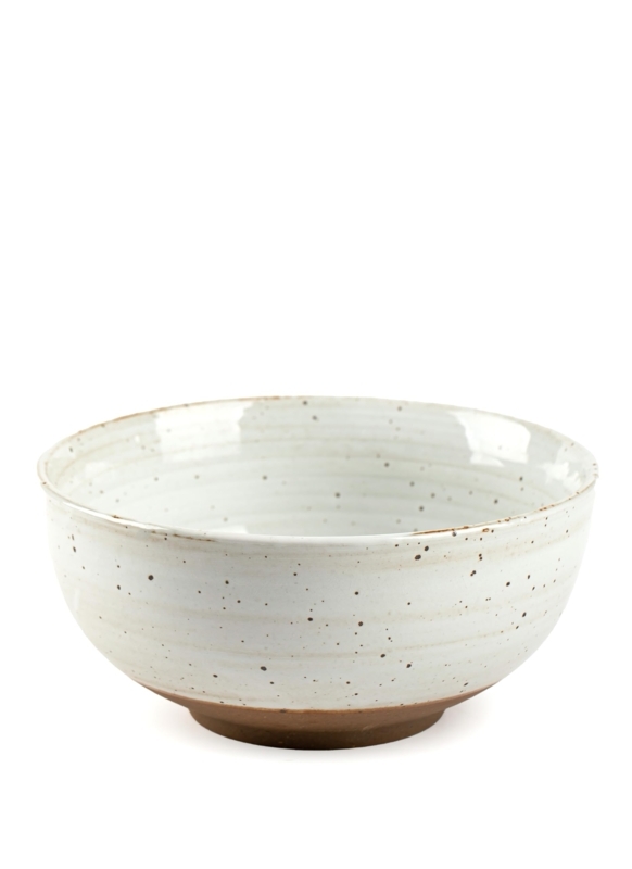 Minimalist White Ceramic Serving Bowl Matte Stoneware Flat Rim