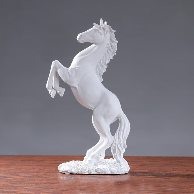 Minimalist White Horse Sculpture with Fluid Abstract Form on Dark Base