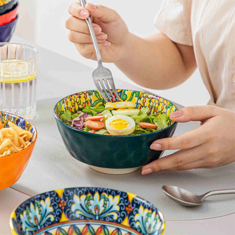 Mismatched Patterns Porcelain Bowl Set for Eclectic Kitchen Tableware