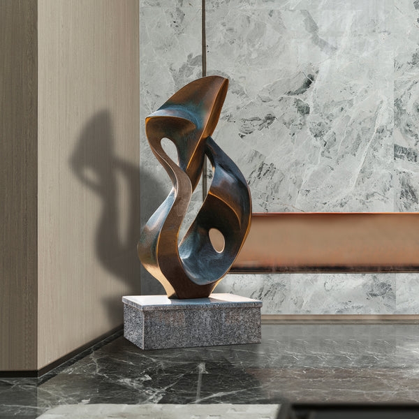 Modern Abstract Sculpture Fluid Organic Form Bronze Tone