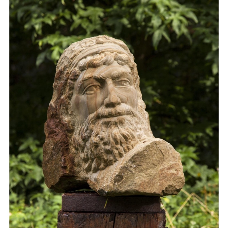 Modern Abstract Stone Sculpture with Stylized Chiseled Face