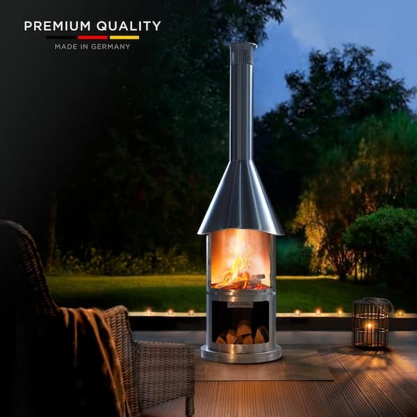 Modern Black Metal Chiminea Styling Matte Finish Tripod Legs