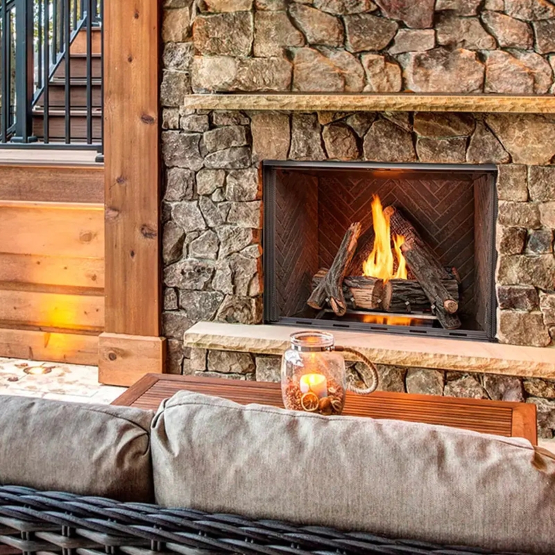 Modern Built-In Gas Fireplace with Tile Surround