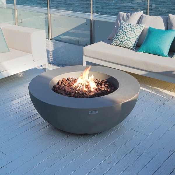 Modern Circular Outdoor Fire Pit Gray Bowl Low Profile