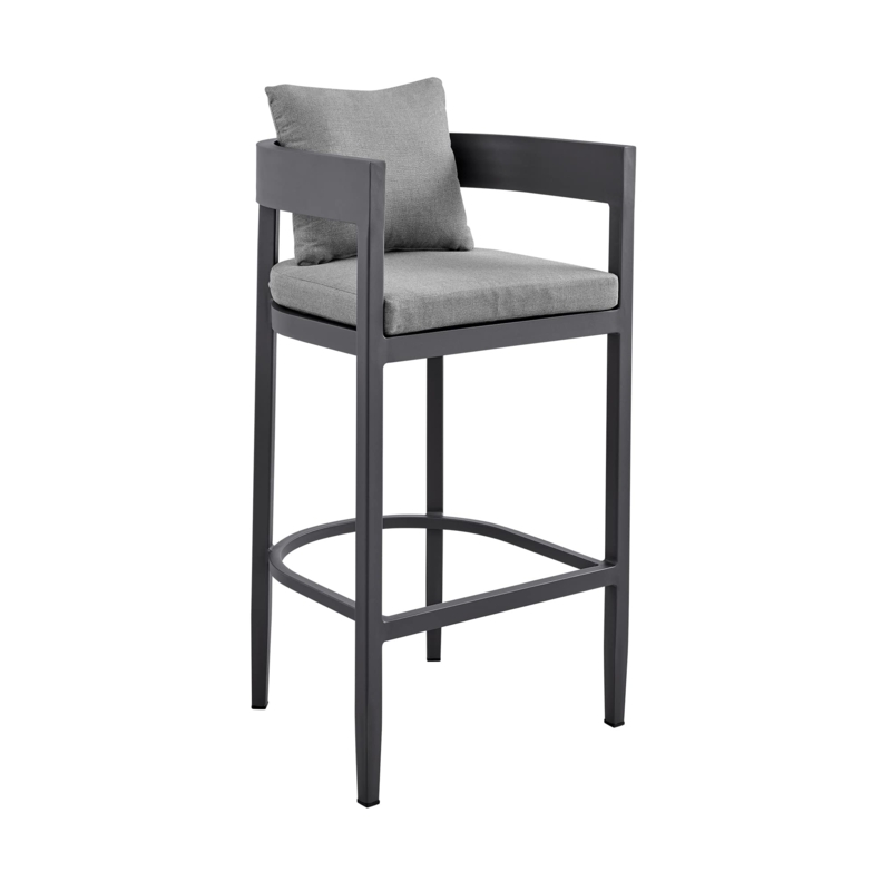 Modern Counter Stool with Slatted Back in Charcoal Aluminum