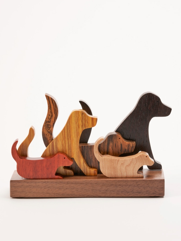 Modern Decorative Sculpture Set Of Five Stylized Canine Forms Wood