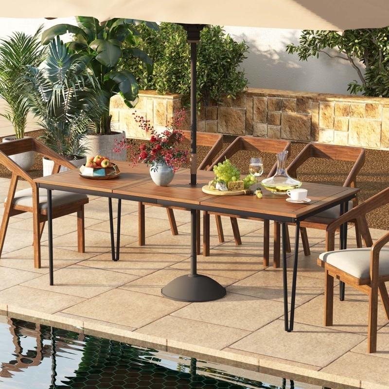 Modern Dining Table with Slatted Top and Umbrella Hole